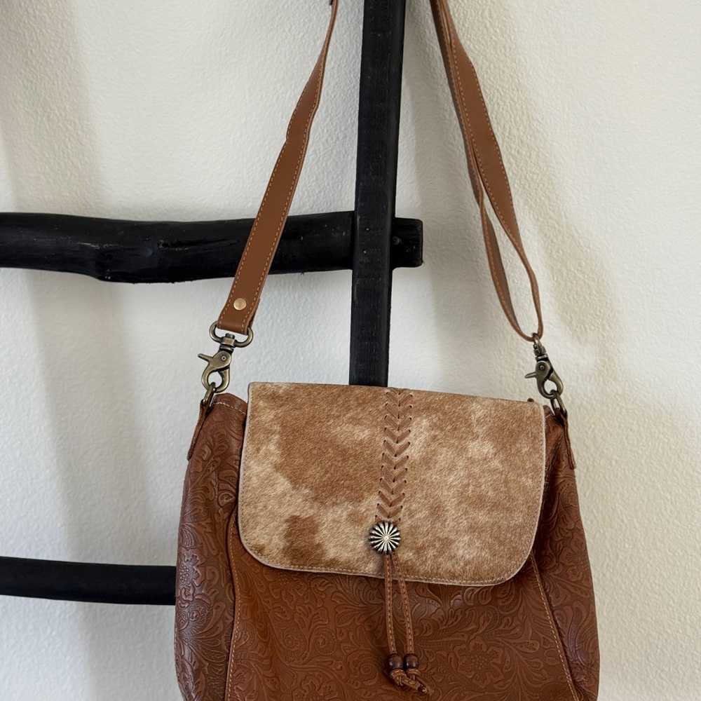 Myra Bag Brown Crossbody with Textured Leather Design